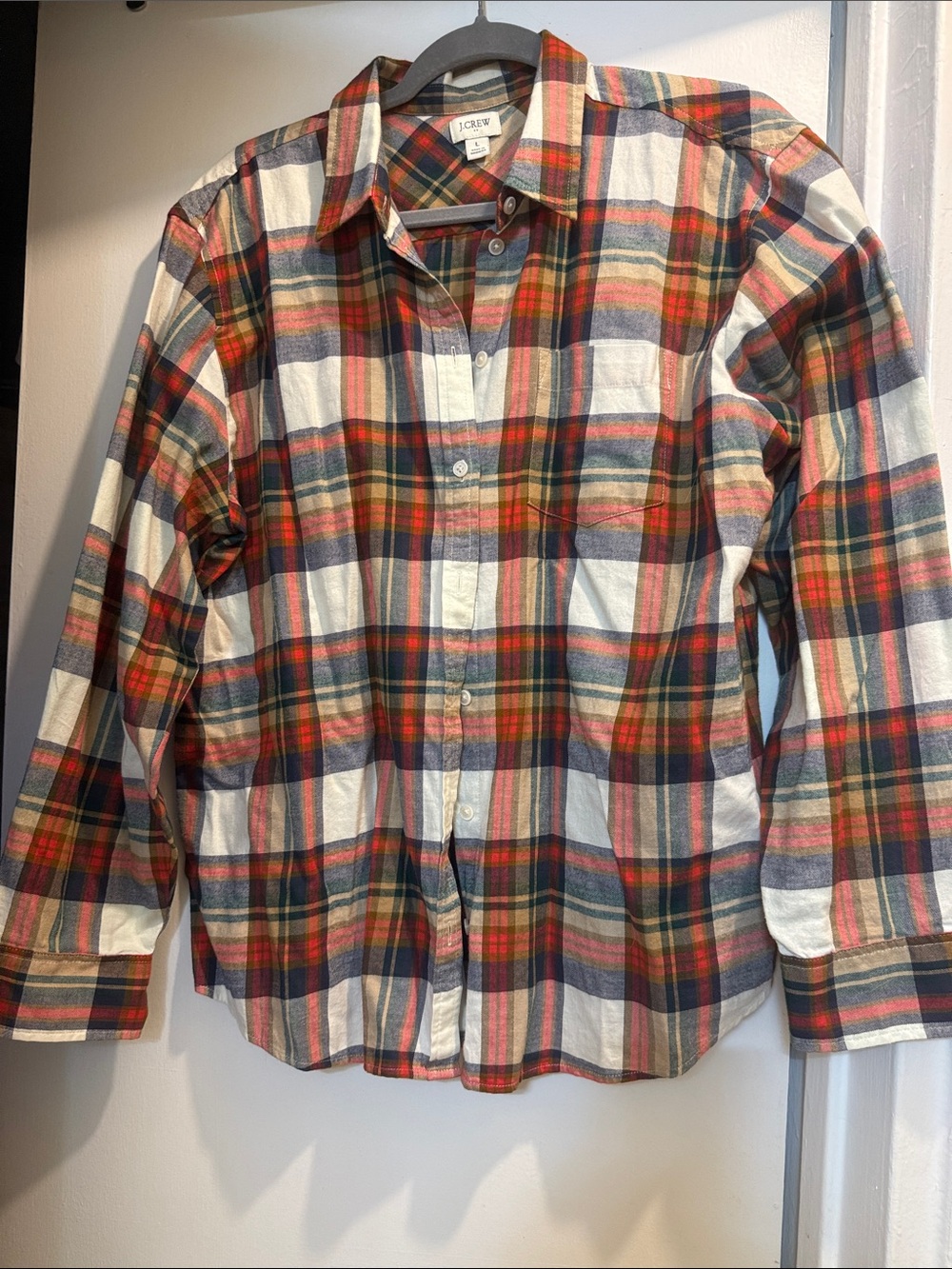J. Crew Red, Green, Navy & Cream Plaid Button-Down Shirt